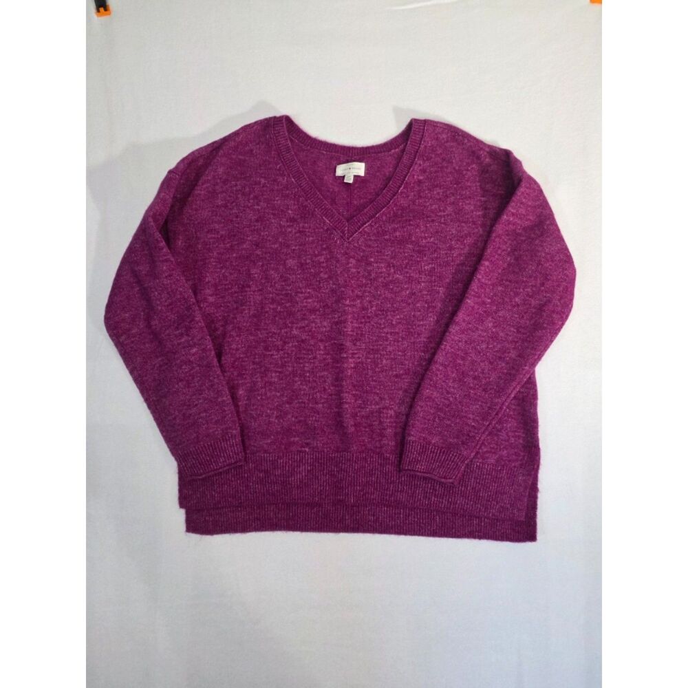 Lucky Brand V-Neck Sweater Wool Blend Heather Knit Purple Womens L
